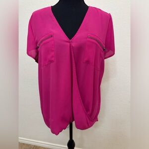 Pink Blouse with Zipper Pocket Accent